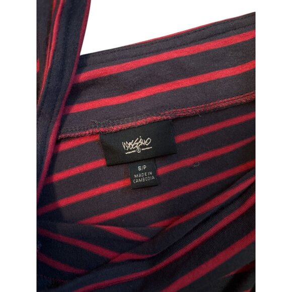 Mossimo Womens High-Low Dress S Red Gray Striped Casual Travel Comfort Midi - Picture 3 of 9